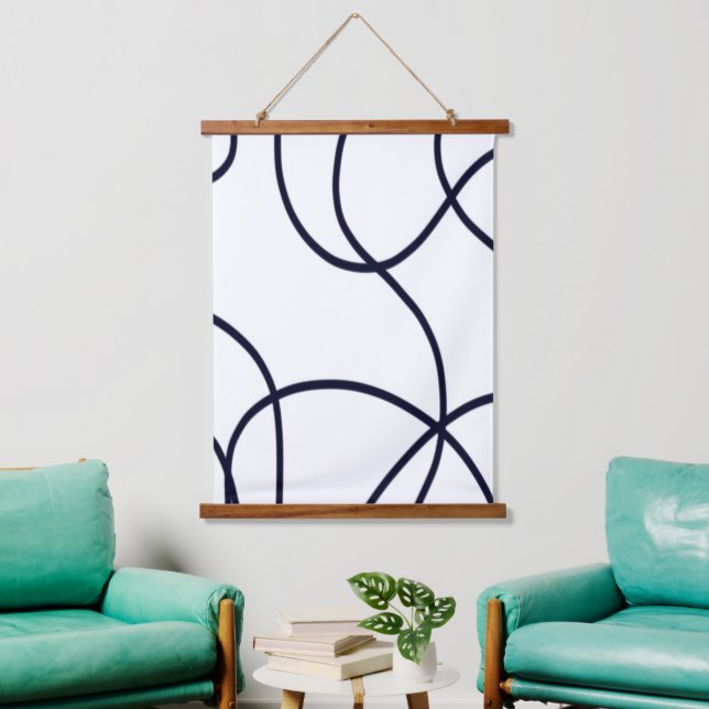 Minimalist Line Art Black and White Hanging Tapestry (Living Room)