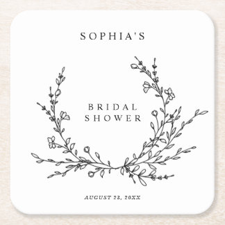 Minimalist Line Art Bridal Shower Square Paper Coaster