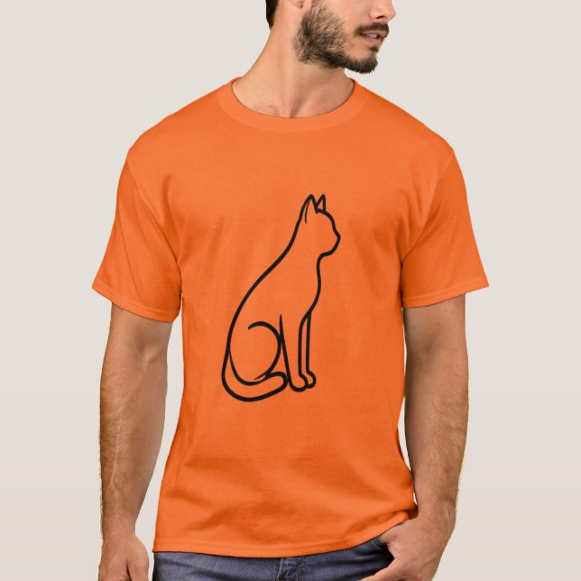 Minimalist Line Art Cat Design T-Shirt (Front)
