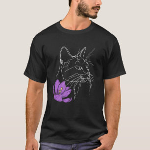 Minimalist Line Art Cat with Colourful Flower LGBT T-Shirt