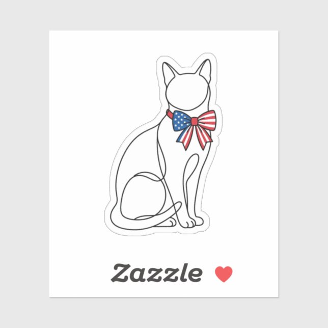 Minimalist Line Art Cat with Patriotic Bow  (Sheet)