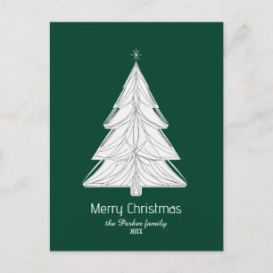 Minimalist Line-Art Christmas Tree with Geometric Holiday Postcard