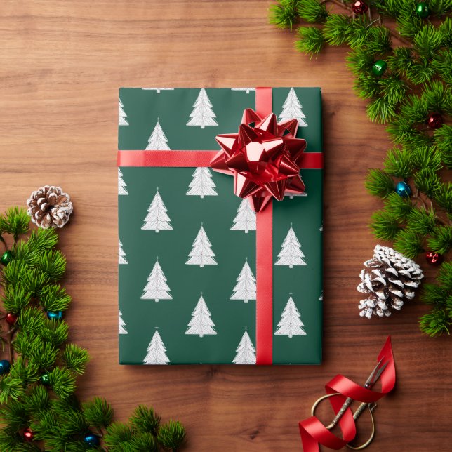 Minimalist Line-Art Christmas Tree with Geometric  Wrapping Paper (Holiday Gift)