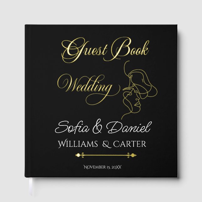 Minimalist Line Art Couple illustration  Wedding  Guest Book (Front)