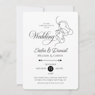 Minimalist Line Art Couple illustration Wedding Invitation