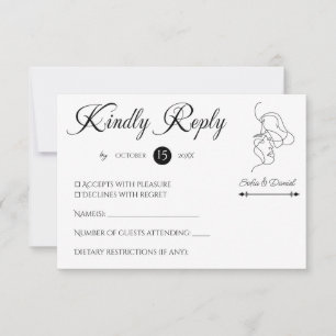 Minimalist Line Art Couple illustration Wedding RSVP Card