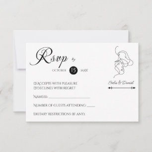 Minimalist Line Art Couple illustration Wedding RSVP Card