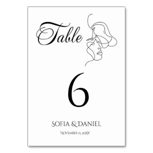 Minimalist Line Art Couple illustration Wedding Table Number
