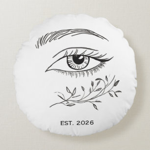 Minimalist Line Art Eye & Botanical Leaf Chic Aest Round Cushion