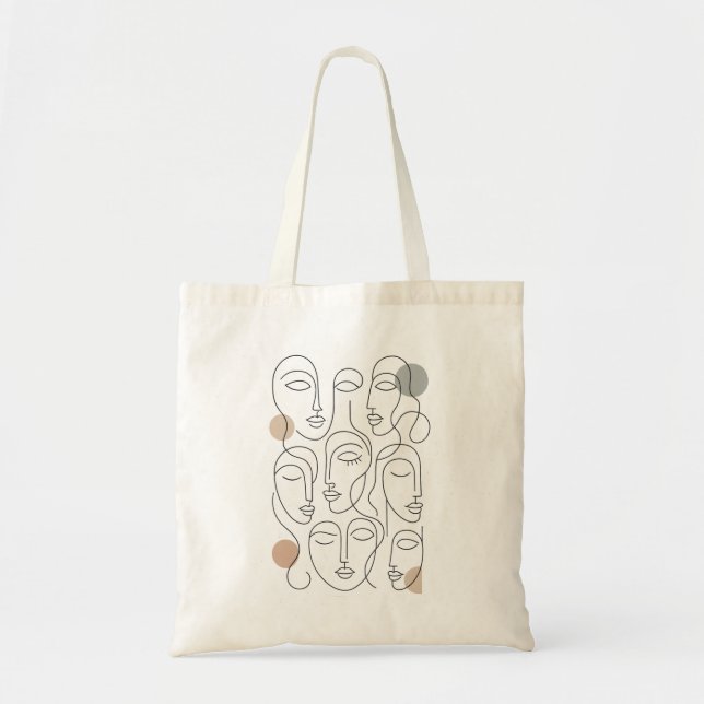 Minimalist Line Art Faces Tote Bag (Front)