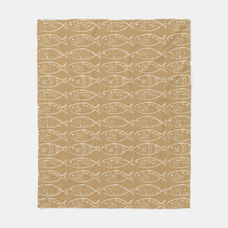 Minimalist Line Art Fish Brass Fleece Blanket
