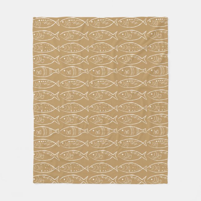 Minimalist Line Art Fish Brass Fleece Blanket (Front)