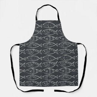 Minimalist Line Art Fish Kitchen Soft Black Apron