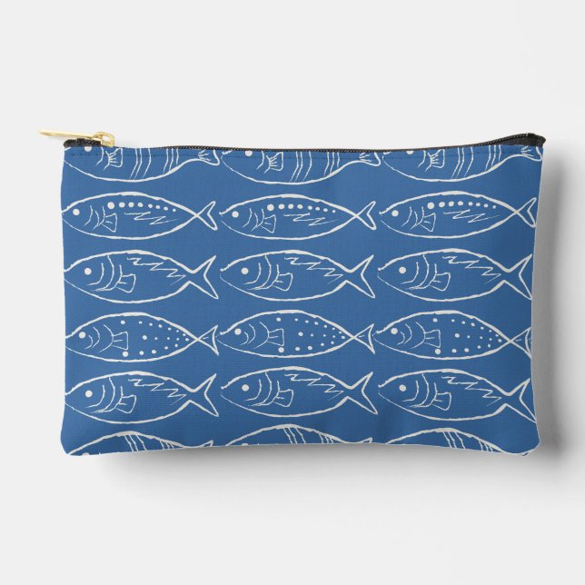 Minimalist Line Art Fish Ocean Blue Accessory Pouch (Front)