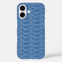 Minimalist Line Art Fish Ocean Blue
