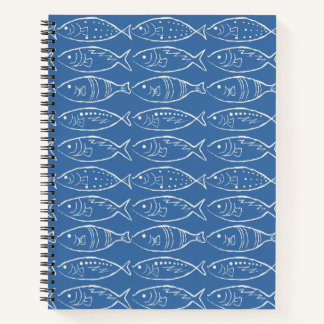 Minimalist Line Art Fish Ocean Blue Notebook