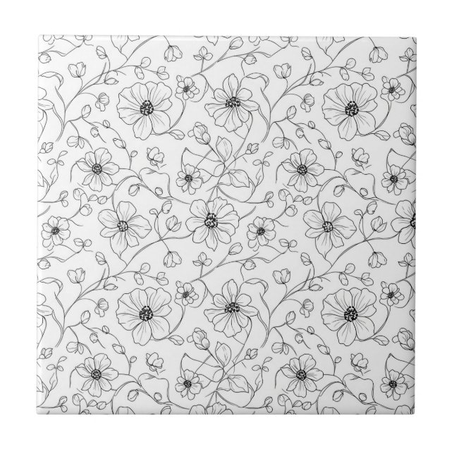Minimalist Line Art Floral Seamless Pattern (1) Tile (Front)