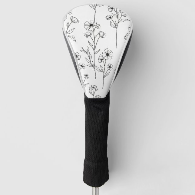 Minimalist Line Art Floral Seamless Pattern (2) Golf Head Cover (Front)