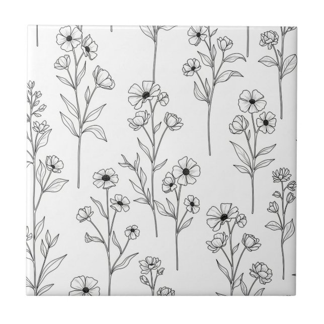 Minimalist Line Art Floral Seamless Pattern (2) Tile (Front)