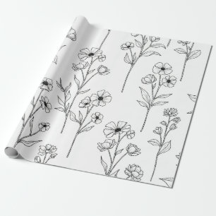 Minimalist Line Art Floral Seamless Pattern (2) Wrapping Paper