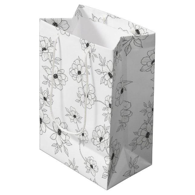 Minimalist Line Art Floral Seamless Pattern (3) Medium Gift Bag (Front Angled)