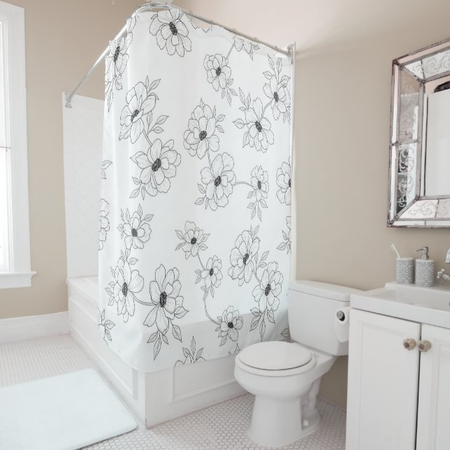 Minimalist Line Art Floral Seamless Pattern (3) Shower Curtain (In Situ)