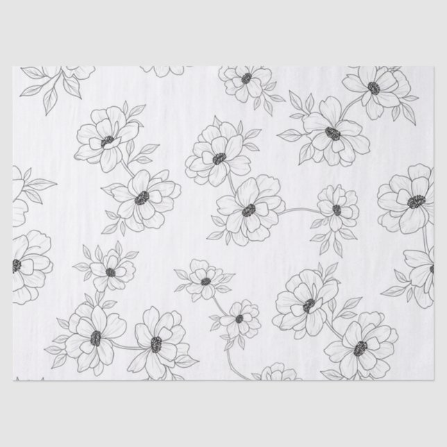 Minimalist Line Art Floral Seamless Pattern (3) Tissue Paper (Front)