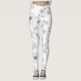 Minimalist Line Art Floral Seamless Pattern (4) Leggings