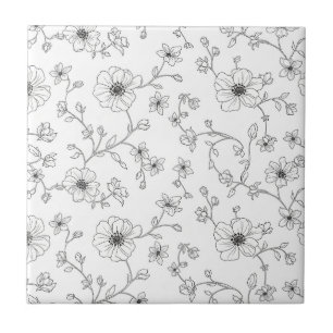 Minimalist Line Art Floral Seamless Pattern (4) Tile
