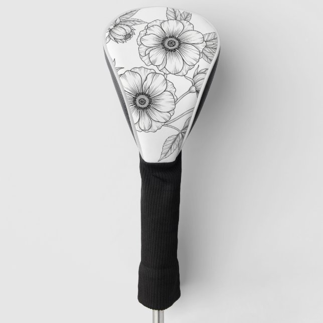 Minimalist Line Art Floral Seamless Pattern (5) Golf Head Cover (Front)