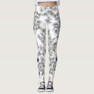 Minimalist Line Art Floral Seamless Pattern (6) Leggings
