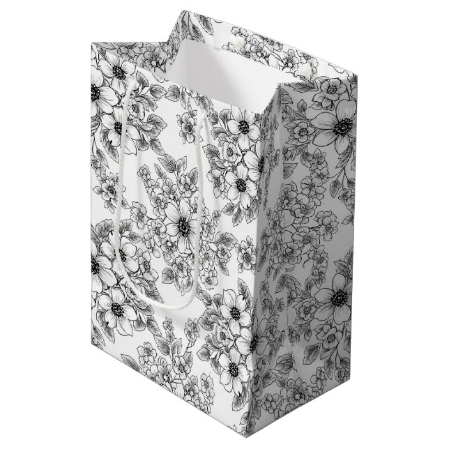 Minimalist Line Art Floral Seamless Pattern (6) Medium Gift Bag (Front Angled)