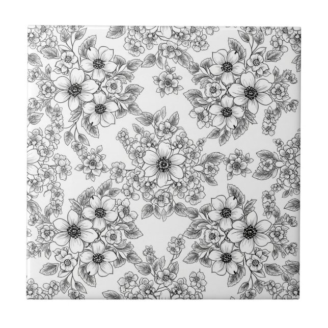 Minimalist Line Art Floral Seamless Pattern (6) Tile (Front)