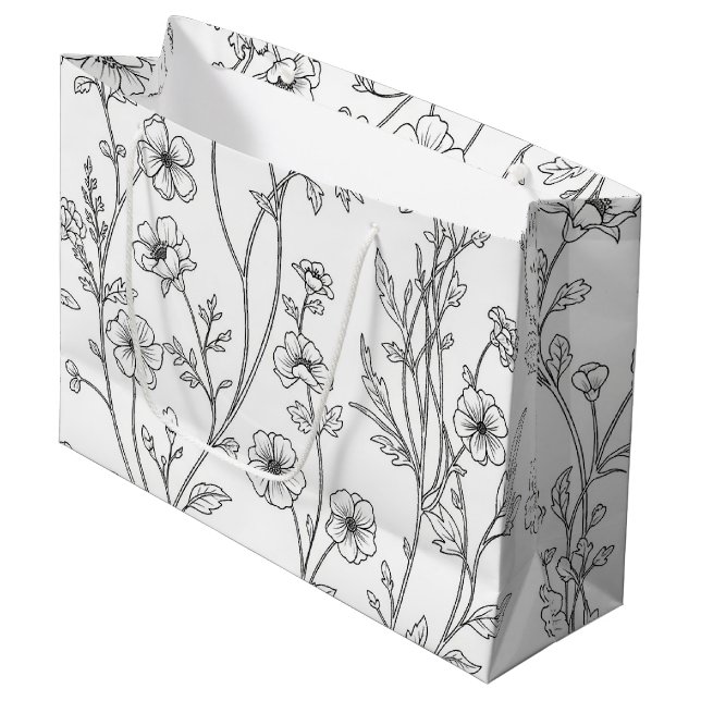Minimalist Line Art Floral Seamless Pattern (7) Large Gift Bag (Front Angled)