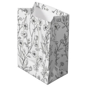 Minimalist Line Art Floral Seamless Pattern (7) Medium Gift Bag