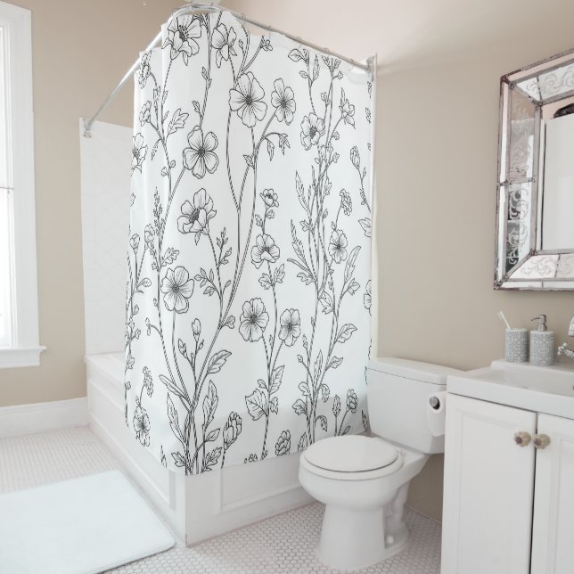 Minimalist Line Art Floral Seamless Pattern (7) Shower Curtain (In Situ)