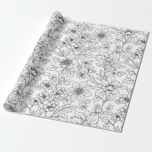 Minimalist Line Art Floral Seamless Pattern (9) Wrapping Paper