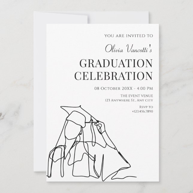Minimalist line art graduation invitation (Front)