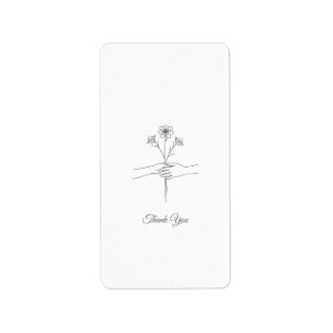 Minimalist Line Art Hands & Flowers Wedding Thank  Label