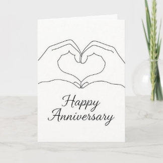 Minimalist Line Art Hands Heart Happy Anniversary Card