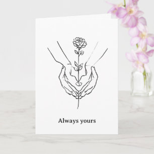 Minimalist Line Art Hands Heart & Rose Wedding & G Card