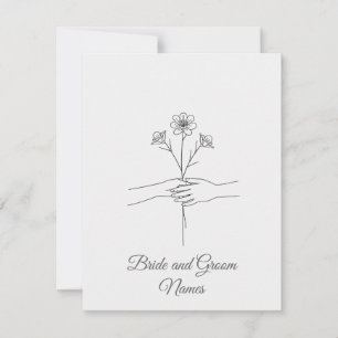 Minimalist Line Art Hands holding Flowers Wedding RSVP Card