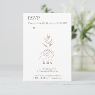 Minimalist Line Art Hands RSVP Card with Monogram