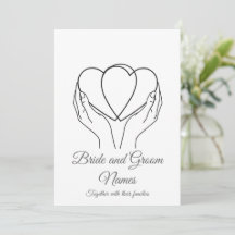 Minimalist Line Art Hearts & Hands Grey Wedding In