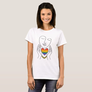 Minimalist Line Art Human Pride Rainbow Heart T-Shirt
