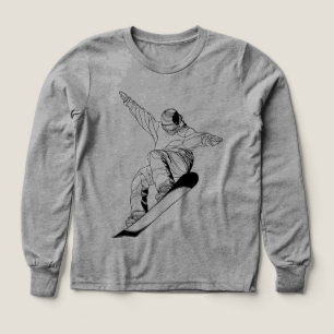 Minimalist line art illustration of a snowboarder