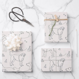 Minimalist Line Art Labrador Retriever Birthday    Wrapping Paper Sheet