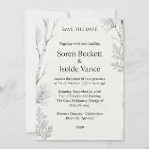 Minimalist Line Art Lily & Grass Save the Date Invitation