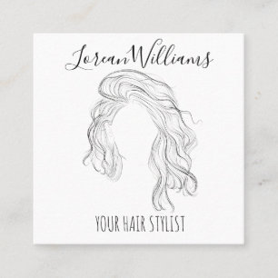 Minimalist Line Art Long Wavy Natural Hair Stylist Appointment Card