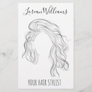 Minimalist Line Art Long Wavy Natural Hair Stylist Flyer